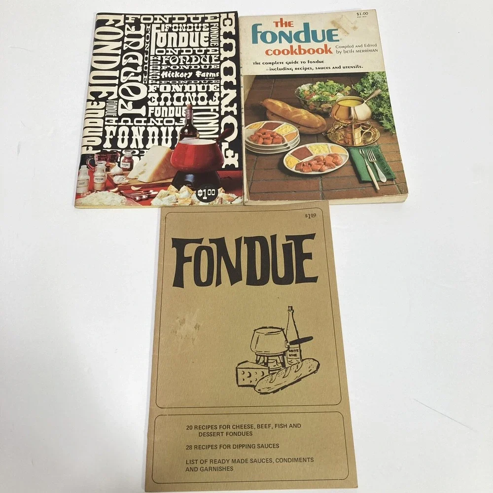 Lot‎ of 3 Vintage 70's FONDUE Books Cheese Beef Fish  Recipes Cookbooks Parties
